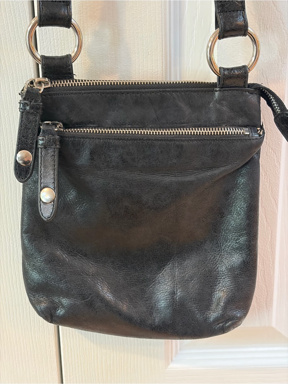 Hobo Classic Black Crossbody Bag with Silver Hardware